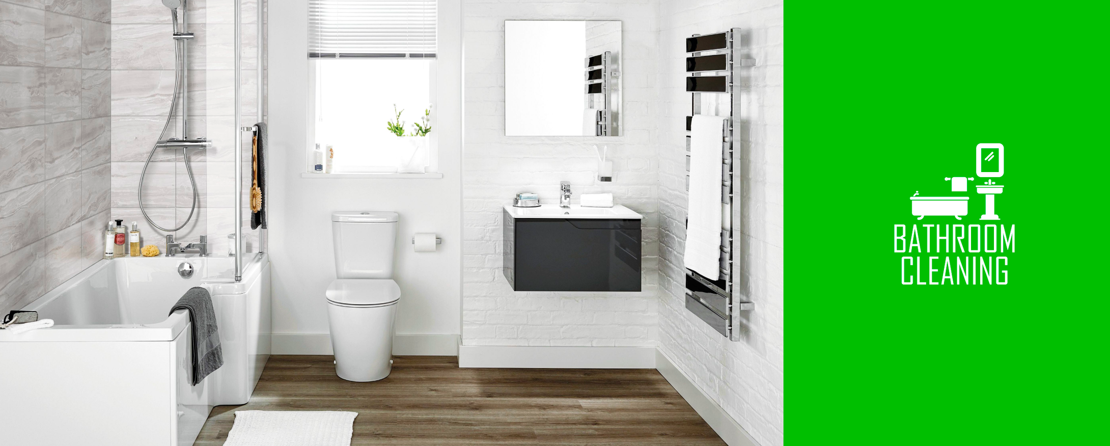 In The Bathroom: ✔ Scrub & sanitize toilet, sink and shower/bathtub  ✔ Clean accessible surfaces  ✔ Clean mirrors and glass  ✔ Hang or fold towels neatly  ✔ Wipe exterior shelving, cabinets, drawers